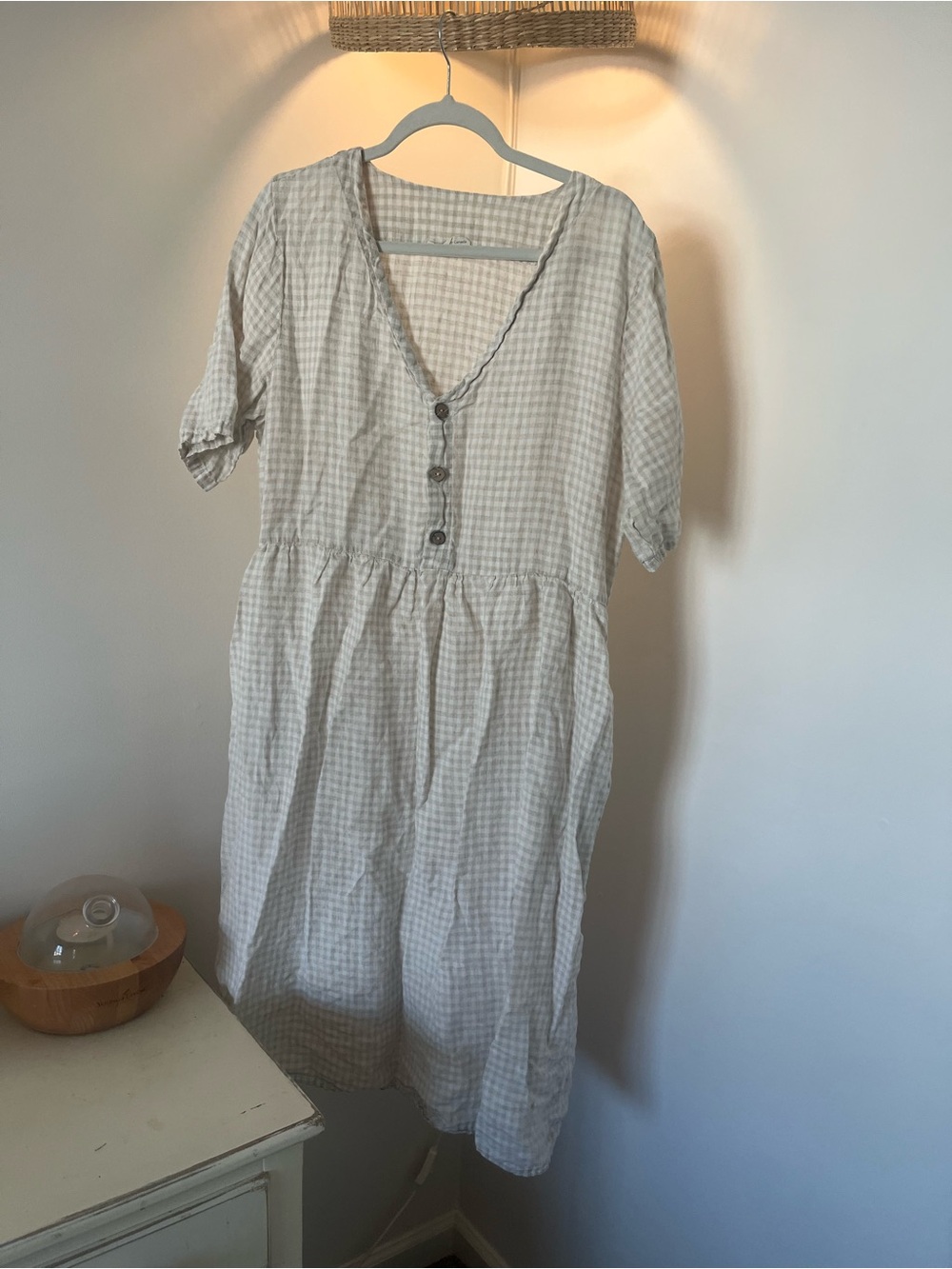 Peplum Co. Linen Gingham Button-Front Midi Dress